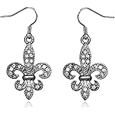 DianaL Boutique Gorgeous Silver Tone Fleur De Lis Earrings Clear Rhinestone Crystals Fashion Jewelry