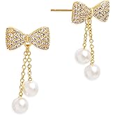 Jean Beau Pearl Dangle Earrings for Women, Dainty Cubic Zirconia Sparkly Hypoallergenic CZ Stud Earring Everyday Holiday Trendy Jewelry Gift.