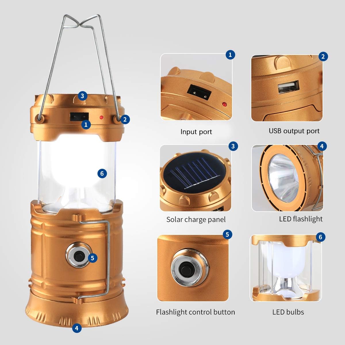 LED Camping Lantern, Solar and Rechargeable Lantern Flashlight Collapsible and Portable Light for Daily/Camp/Hiking/Night Fishing/Emergency/Hurricanes/Storm(1 Pack) - - 
