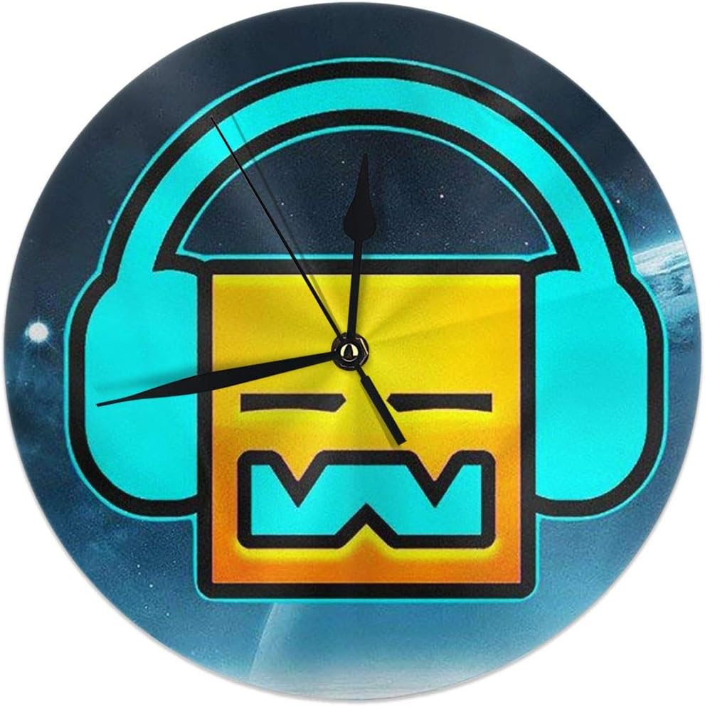 Wall Clock Silent Non Ticking Round Wall Clocks, Geometry Dash Robtop Games Clocks 10 Inch Battery Operated Quartz Analog Quiet Desk Clock for Home, Office, School