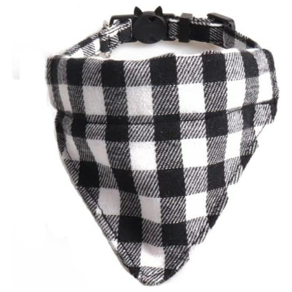 Bandana Cat Collars and Bell | Safe Quick Release Breakaway Buckle | ZACAL Cat Collars (Black & White Chequered Bandana) — image 1