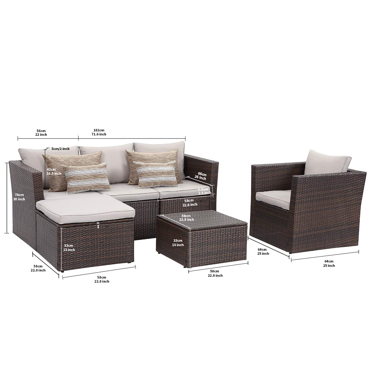 4 Set 1brown Beige Young Tech Patio Furniture 4 Pcs Outdoor Sectional Furniture Set P E Rattan Conversation Sets With Matching Waterproof Patio Cushions And Coffee Table Necessary Tools Sofas