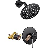 Wintap Shower Faucet Set, Matte Black Shower Head and Handle Set with Pressure Balance Valve, Stainless Steel Shower Faucet, 6 Inch Single Handle Control Shower Valve and Trim Kit (WT-3317BK)