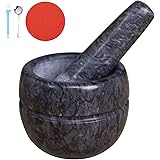 Mortar and Pestle Set, Mothers Day Gifts Guacamole Bowl Polished Natural Marble, Grinder and Crusher, with Silicone Mat & Spo