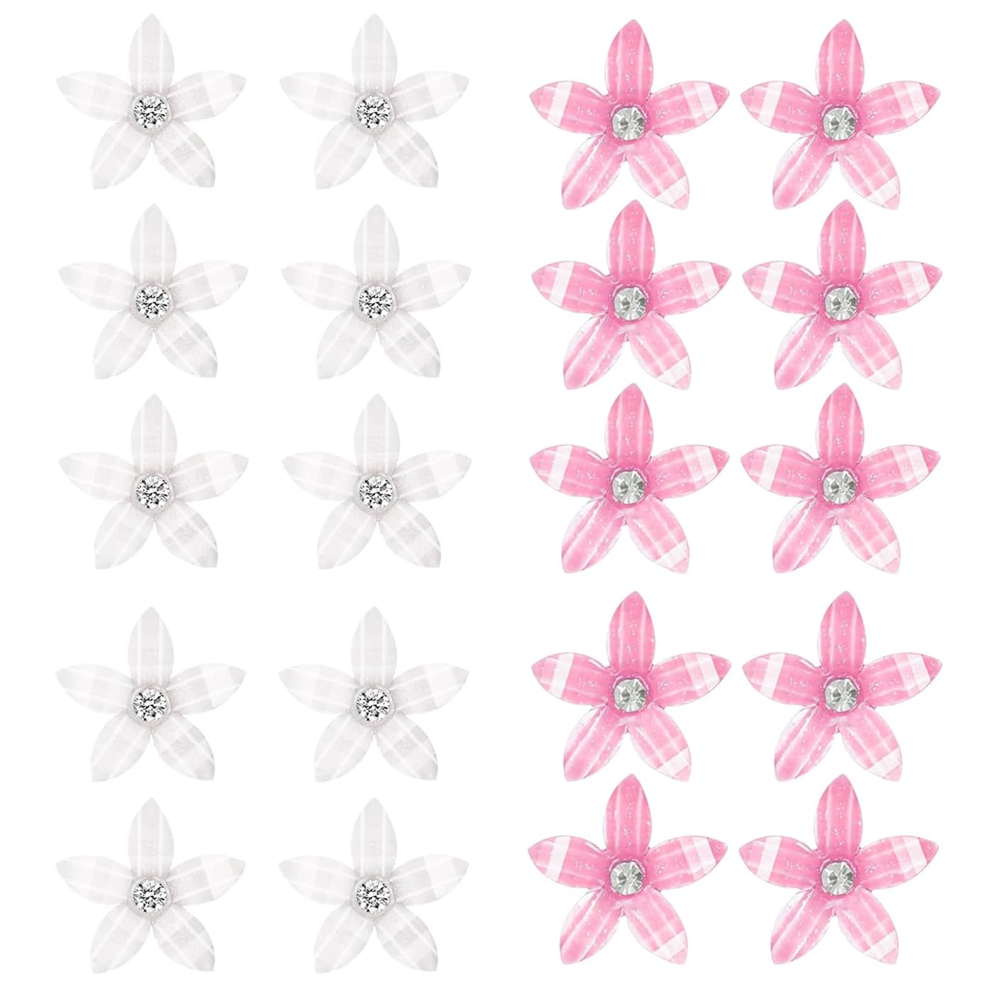 AYNKH 20 Pieces Small Lily Flower Hair Clips, White Pink Rhinestone Cute Metal Pins for Girls Women Bridal Wedding Decorative Daily Hair Accessories