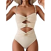 B2prity Cutout One Piece Swimsuit Tummy Control Ruched Monokini Color Block Bathing Suit for Cruise Vacation