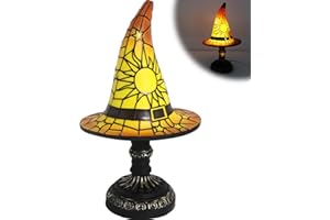 GDOWOHK Witch Hat Lamps, Handcrafted Stained Glass Gothic Wizard Hat Lights, Small Wizard Hats Shape Spooky Fun Light for Indoor Party Haunted Wiccan Halloween Decor, Halloween Day Gifts (Orange)