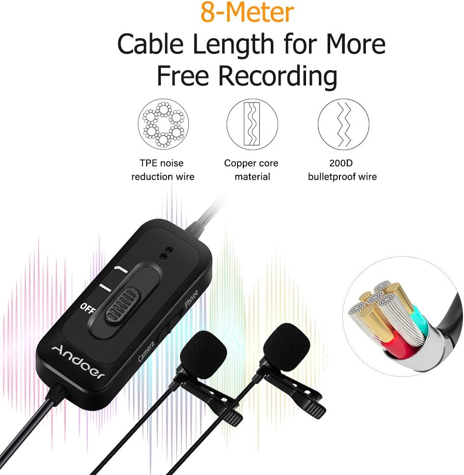 USB Condenser Microphone, Dual Mics Omni-directional Lavalier ...
