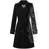 Betusline Women's Double Breasted Waterproof Trench Coat Classic Lapel Overcoat with Belt