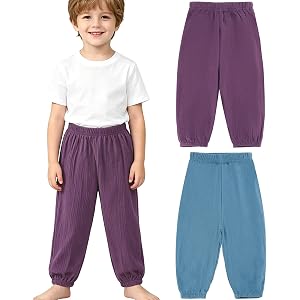 HahaNice Toddler Baby Girls Boys Cotton Linen Pants 2 Pack Elastic Waist Soft Harem Bloomers