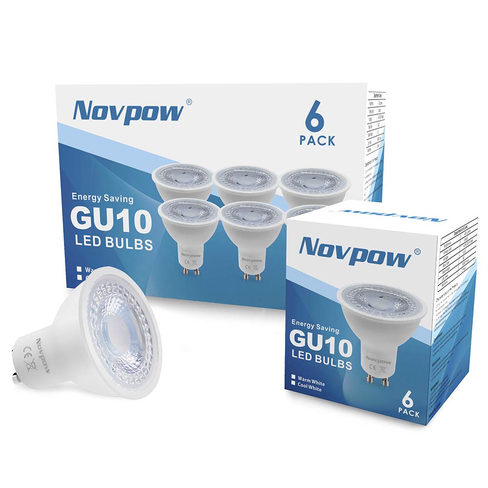 novpow GU10 LED Light Bulbs, 6W 450LM Warm White 3000K Track Spotlight Bulb AC 220-240V Equivalent for 50W Halogen Lamp 38° Beam Angle 6 Packs No Dimmable Energy Class A+