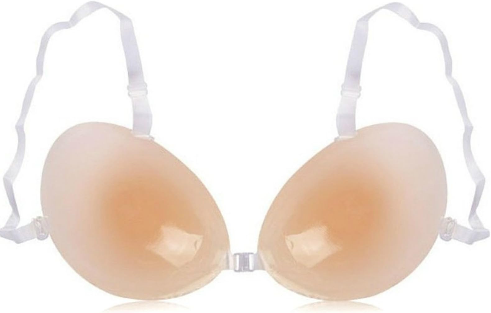 360 Beauty Silicone Invisible Bra Self Adhesive Reusable Push-up Bras (Double Thickness-Cup C, Beige-Clear Straps)