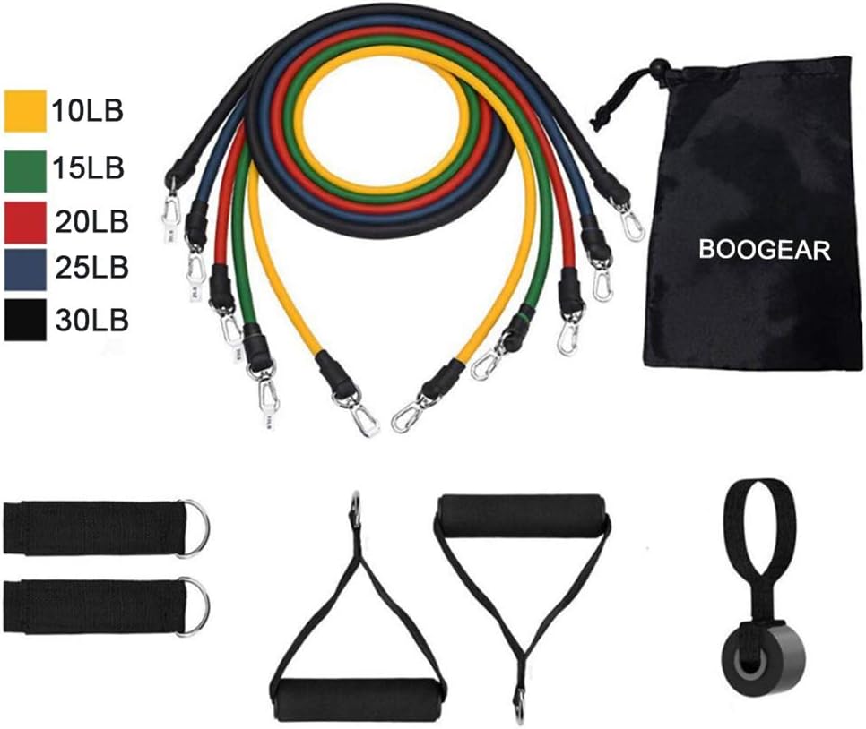 Boogear Resistance Bands Set Exercise Workout Door Anchor Handles Legs Ankle Straps & Butt Training 11 PCS