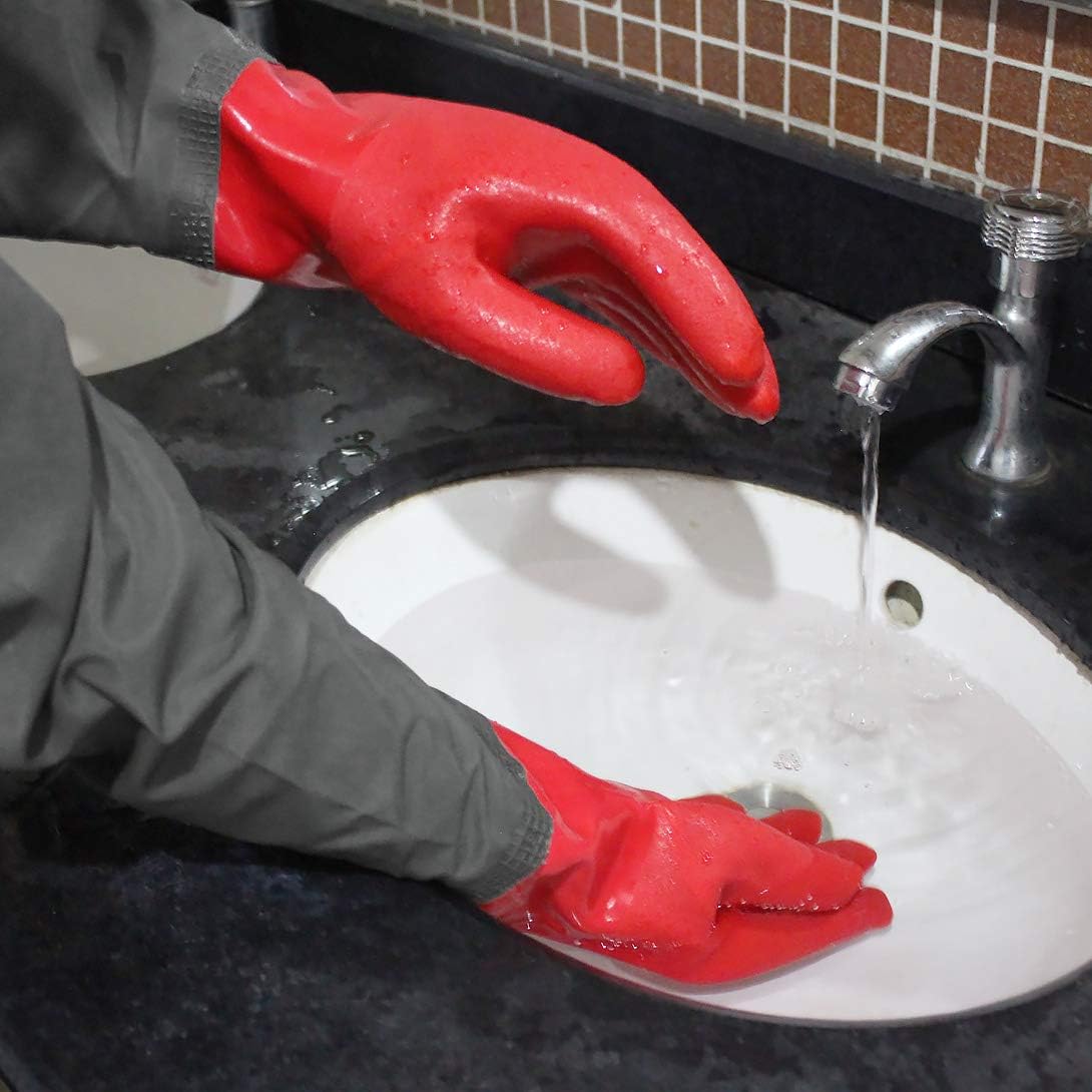 Haiou Pond Gloves, Long Arm Waterproof Gloves,Long Rubber Gloves for Men and Women - 25"/ 64 cm (Red), 2 Count (Pack of 1) - Image 5