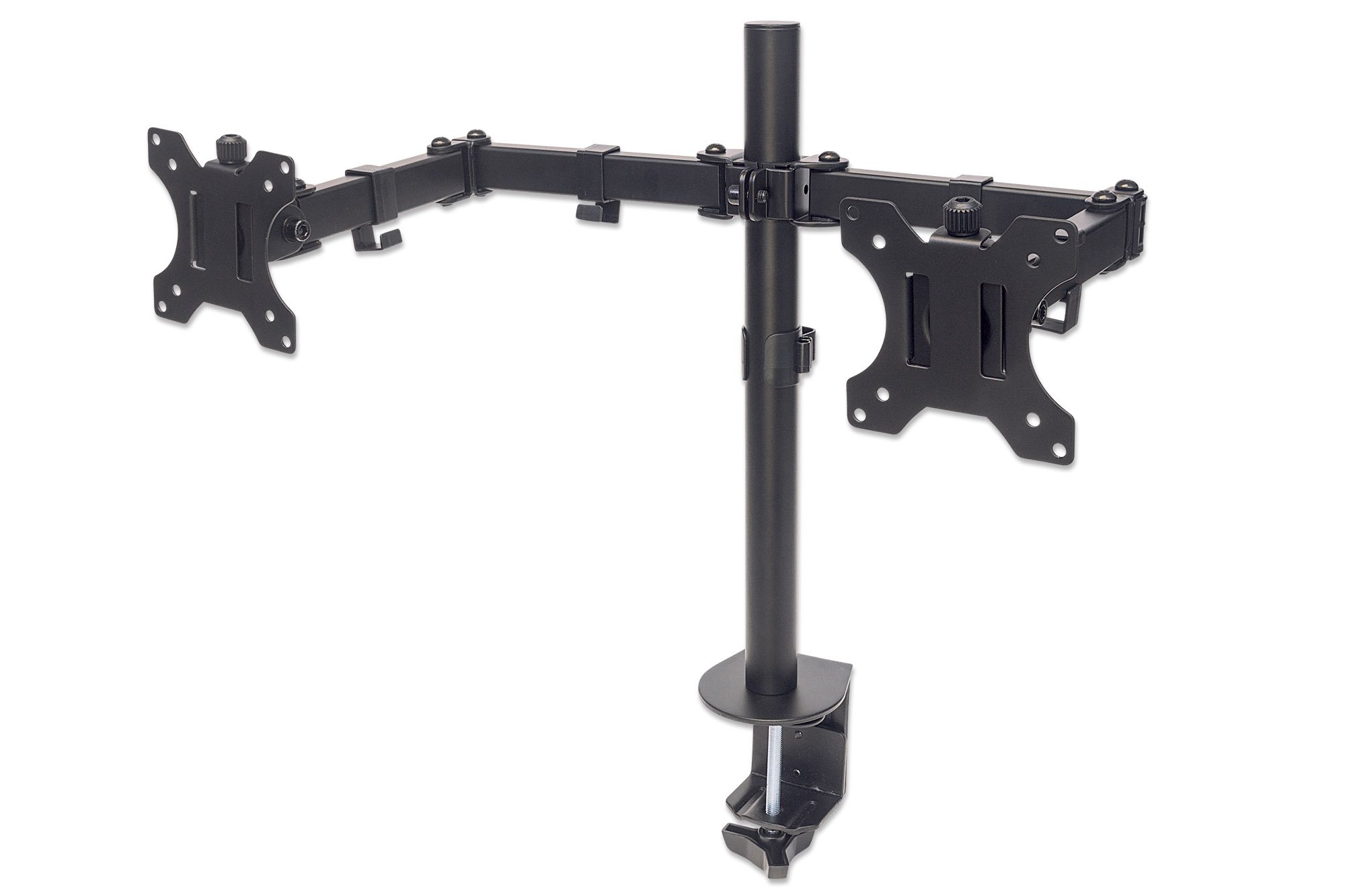 Manhattan TV & Monitor Mount, Desk, Full Motion, 2 Screens, Screen Sizes: 10-27", Black, Clamp Assembly, Dual Screen, VESA 75x75 to 100x100mm, Max 8kg (each),