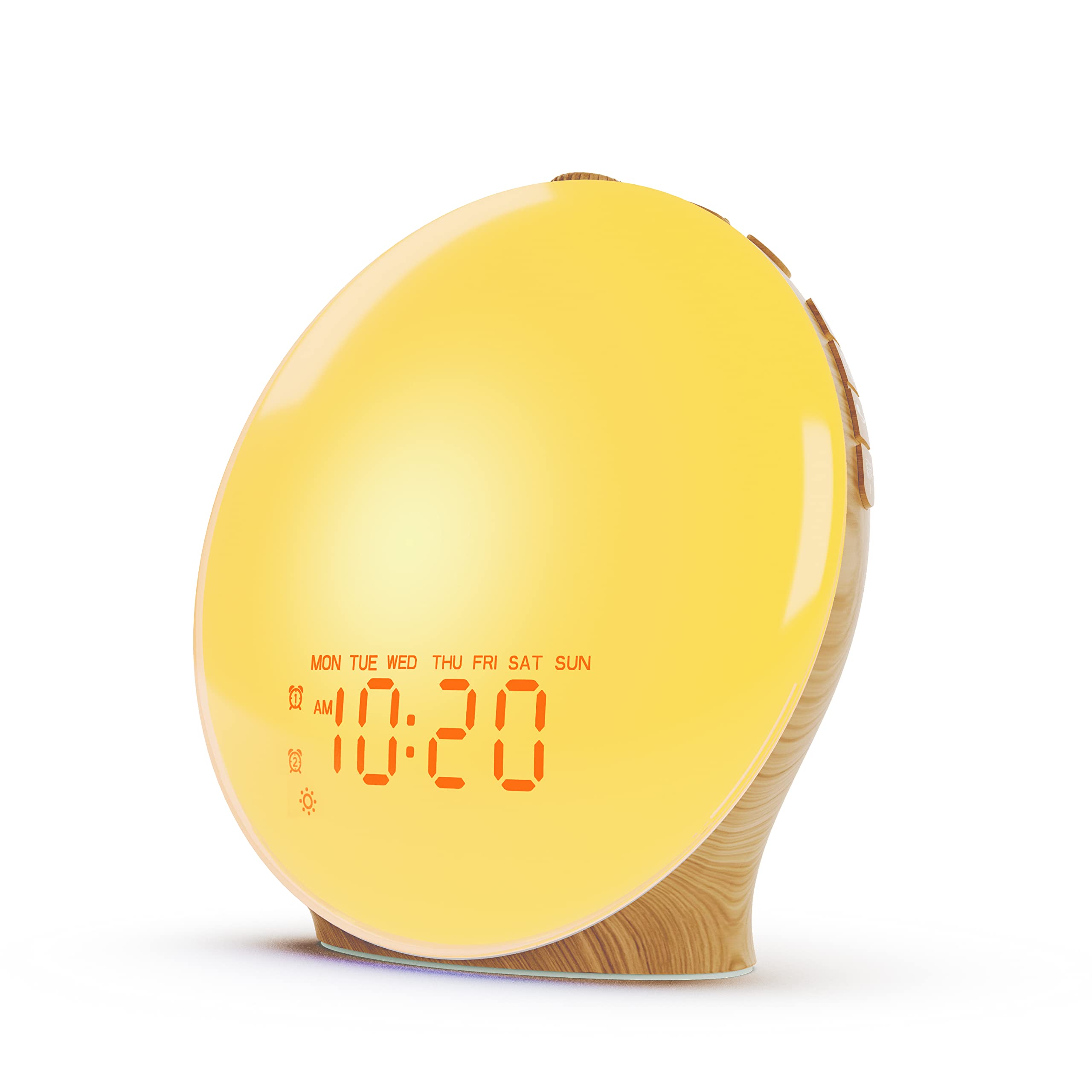 Photo 1 of JALL Wake Up Light Sunrise Alarm Clock for Kids, Heavy Sleepers, Bedroom, Full Screen with Sunrise Simulation, Dual Alarm, FM Radio, 15 Nightlights, 8 Sounds, Sleep Timer, Wood Grain