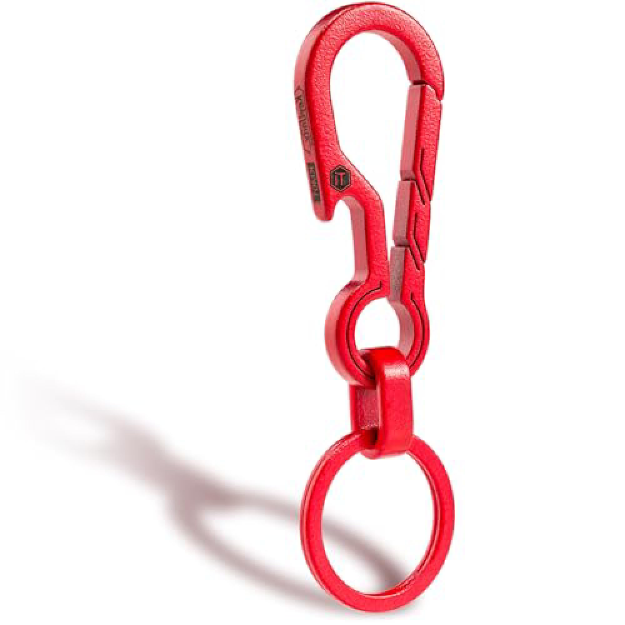 KeyUnity KM01 Titanium EDC Keychain Clip with Bottle Opener, Quick Release Carabiner Key Ring Holder (Red)