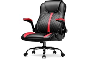 GTRACING Office Computer Gaming Chair Ergonomic Desk Chair for Adults with Lumbar Support Flip-Up Arms Adjustable Height Swivel Wheels PU Leather Executive Design for Short People Use, RED