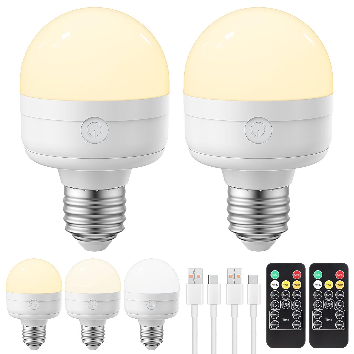Photo 1 of LGMCF Rechargeable Light Bulbs with Remote Control Timer and 3 Color Temperature Options,Battery Operated Light Bulbs Puck Lights with Remote (E26, 2)