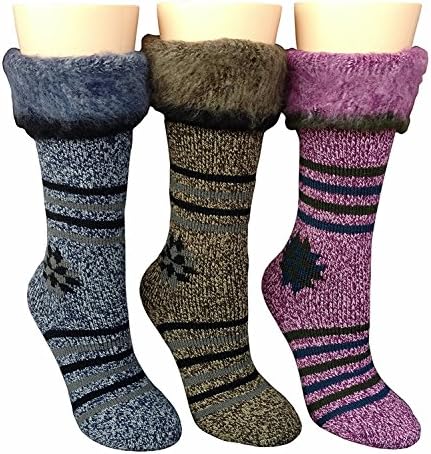 3 Pairs of MB55 Womens Winter Super Warm Fleece Lined Fluffy Boot Socks