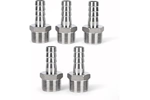 GOLUMINI Hose Barb Fittings,304 Stainless Steel,3/8" Hose Barb to 1/2" Male NPT Male Thread Adapter Connector,Industrial Hose to Pipe Fittings Connect for Gas/Water/Oil.(5 Pcs)