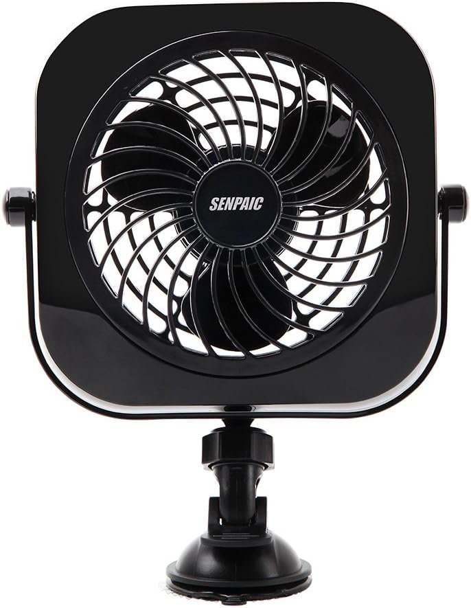 SENPAIC Car Fan Mini USB Portable Auto Cooling Air Fan (Black, 4 Inches, 2 Speed, Quietness)