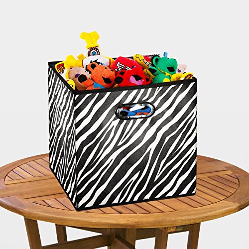 [10 Pack-Zebra Pattern] Large Storage Bins, Containers, Boxes, Tote, Baskets| Collapsible Storage Cubes For Household Offices Organization |Nursery Cubes| Dual Plastic Handle Storages Drawer - Thumbnail 2