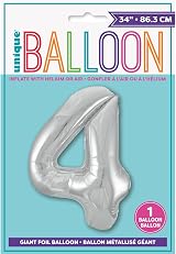 Unique Silver Number 4 Shaped Large Foil Balloon 86cm view 2