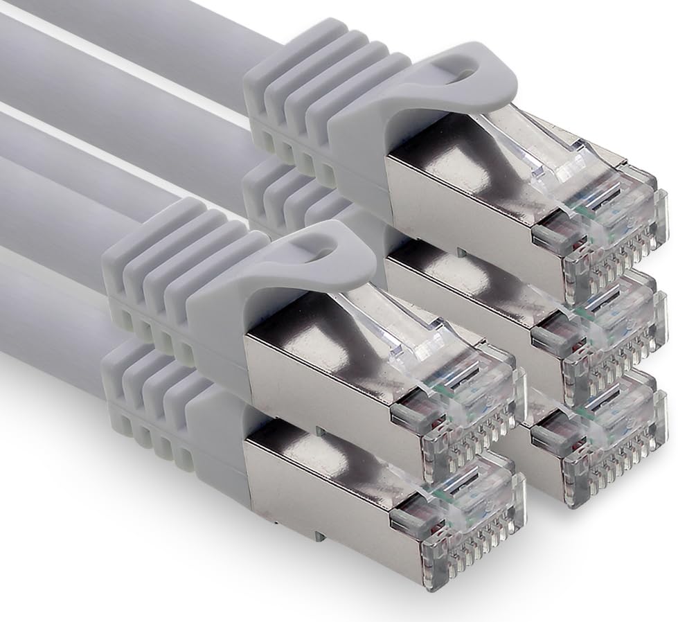 freiwerk 1.0m - gray - 5 pieces CAT.7 network cable Lan Ethernet patch cable S-FTP LSZH PIMF 10GB s RJ45 plug Cat6a