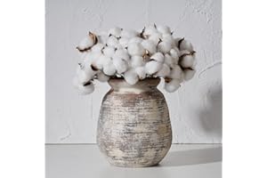 SIDUCAL Ceramic Rustic Vase, Whitewashed Terra Cotta Vase, Distressed Farmhouse Décor, Pottery Decorative Flower for Home Decor, Table, Living Room Decor, Shelf, Mantel, 7.3 Inch, Terra