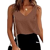 BLENCOT Tank Tops for Women Eyelet V Neck Loose Sleeveless Embroidery Summer Dressy Shirts Blouse