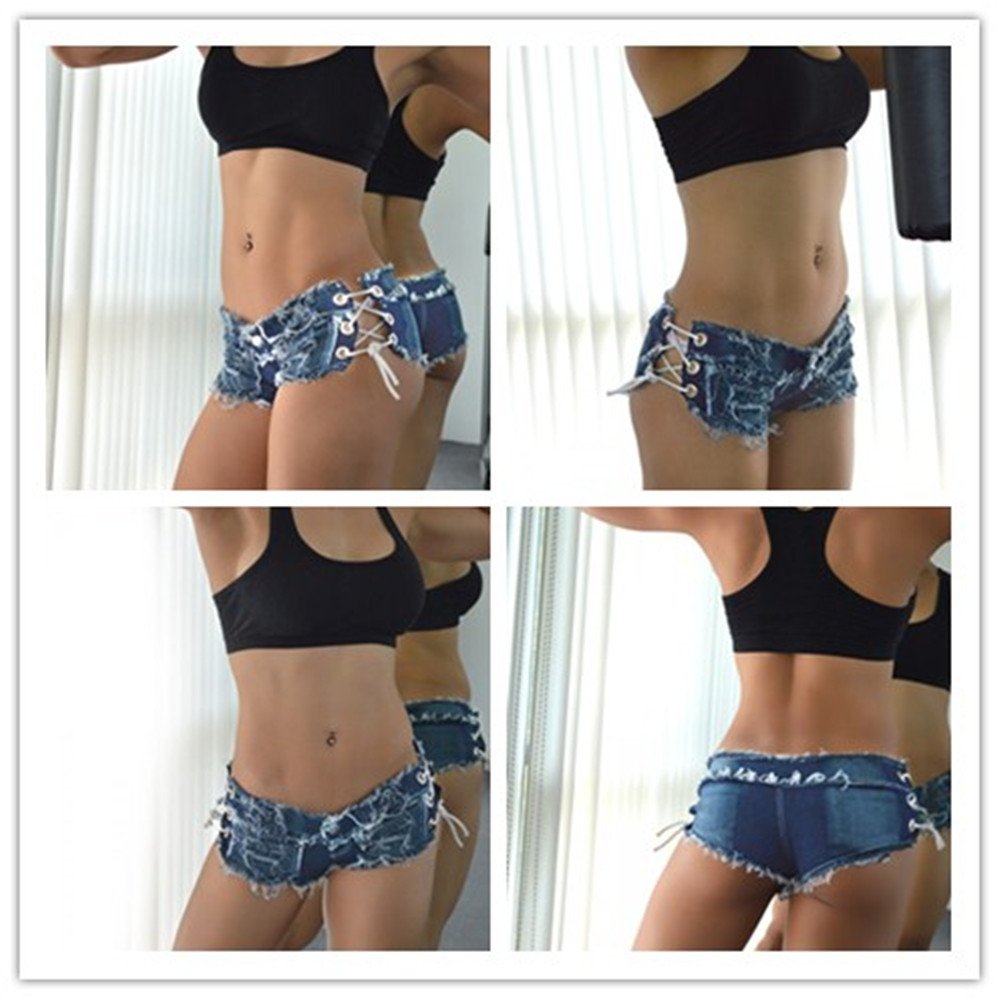 Ruiatoo Women\'s Sexy Low Waist Jeans Fashion Button Low Waisted Cut Off Denim Jeans Shorts Mini Hot Pants S