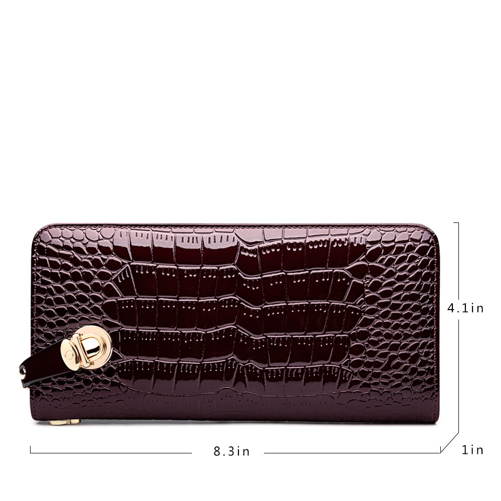 ZOOLER GLOBAL Women\'s Genuine Leather Clutch Wallets Wristlet Organizer Purse with Large Space Card Hold Zipper Pocket Red