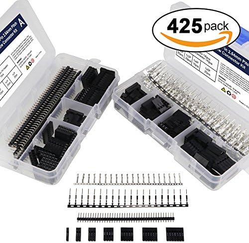 Deliy 425 Pcs 40 Pin 2.54mm Pitch Single Row Pin Headers Dupont Connector Housing Female Dupont Male/Female Pin Connector Kit