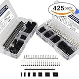 Deliy 425 Pcs 40 Pin 2.54mm Pitch Single Row Pin Headers Dupont Connector Housing Female Dupont Male/Female Pin Connector Kit