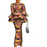 ABCWAX African Women's Dresses 2 Piece Tops and Skirts Ankara Dashiki Traditional Printed Fabrics for Wedding Party