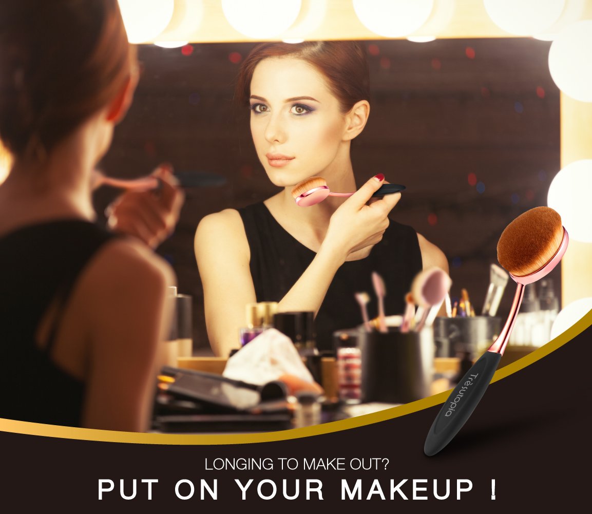 Trèsutopia Lacaresse ovales Make-up Pinsel Set, 10-teilig, Make-up Bürsten, Kosmetik Pinsel, Schminkenpinsel für Foundation, Eyeliner, Lidschatten, Puder, Concealer, Augenbrauen