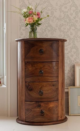 JAIPURWOOD Polo Solid Wood Round Chest of Four Drawers Natural Finish