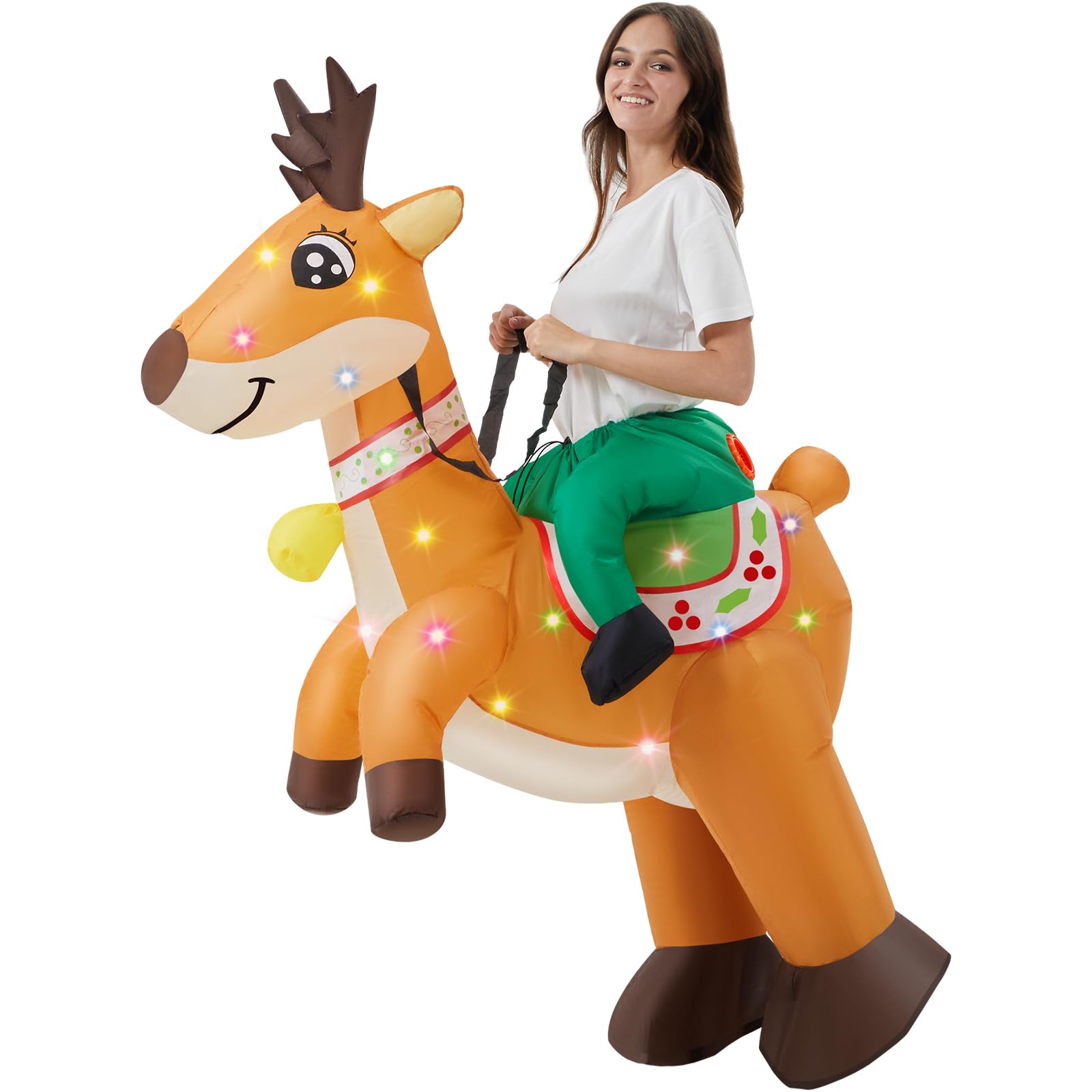 Photo 1 of WinnerWhy Christmas Inflatable Costume Inflatable Reindeer Costume with LED Light Xmas Blow Deer Costume Unisex Adult Inflatable Elk Costumes for Christmas Party Halloween Cosplay Outfit (Deer)