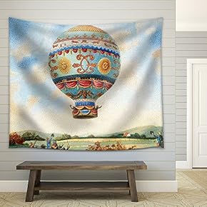 Illustration - Hot Air Balloon Illustration - Fabric Wall Tapestry Home Decor - 51x60 inches