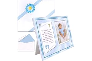 EXPRESSLY YOURS! PHOTO EXPRESSIONS Christening Gift for Baby Boy | Cute Picture Frame | Affordable, Colorful | Holds a 3.5 x 5 Photo | EasyFront-Load Design | Blue Theme with Numbers 6:24-26 Verse…