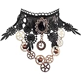 Choker Lace Necklace With Bracelet Set – Gothic Punk Style, Rhinestone & Lace, White, Includes 2 Bracelets, Lobster Clasp