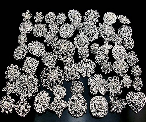 L vow Silver/gold Color Sparking Wedding Bridal Crystal Brooch Bouquet Kit Pack of 10(silver)