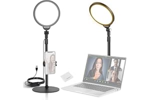 NEEWER Basics 7" Desk Ring Light for Video Recording, 10W Dimmable Full Screen Key Lighting with Stand/Phone Holder/Cleaning 