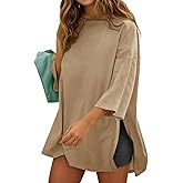 Fisoew Womens Oversized T Shirts Casual 3/4 Sleeve Side Slit Workout Gym Loose Fit Summer Tee Tunic Tops