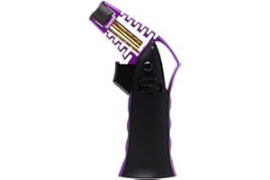 Scorch Torch CNC Machined 6.75" Tall Handheld Aluminum Flame Adjustable Butane Refillable Torch In Gift Box (Black Purple)