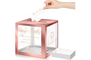 Funrous 51 Diaper Raffle Tickets with Box for Baby Shower Game Invitations Diaper Raffle Card for Gender Reveal Baby Shower Party Decoration Table Centerpiece(Clear Rose Gold)