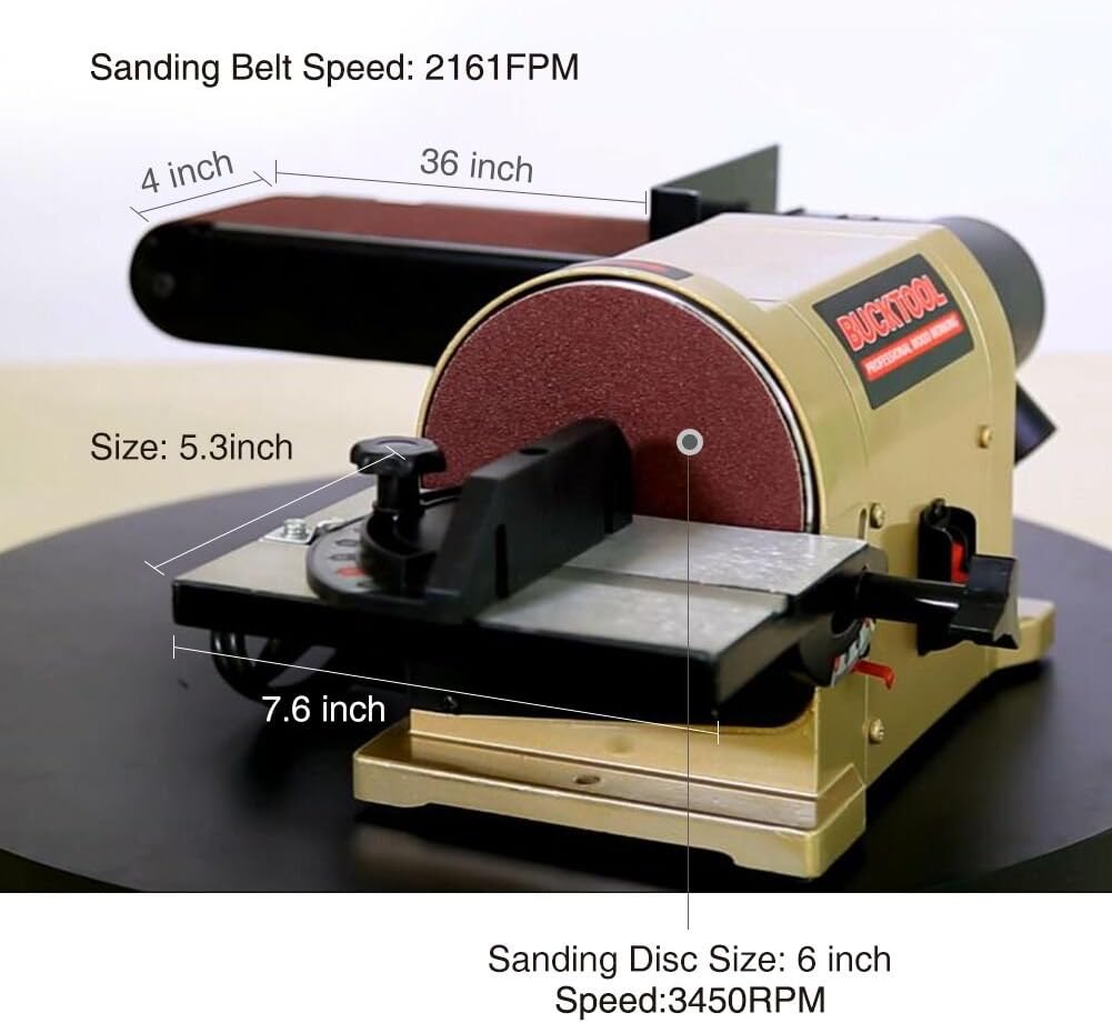 BUCKTOOL Belt Disc Sander 4 in. x 36 in. Belt and 6 in. Disc Sander Benchtop with 3/4HP Direct-drive Motor and Portable Al Base BD4603 - - 