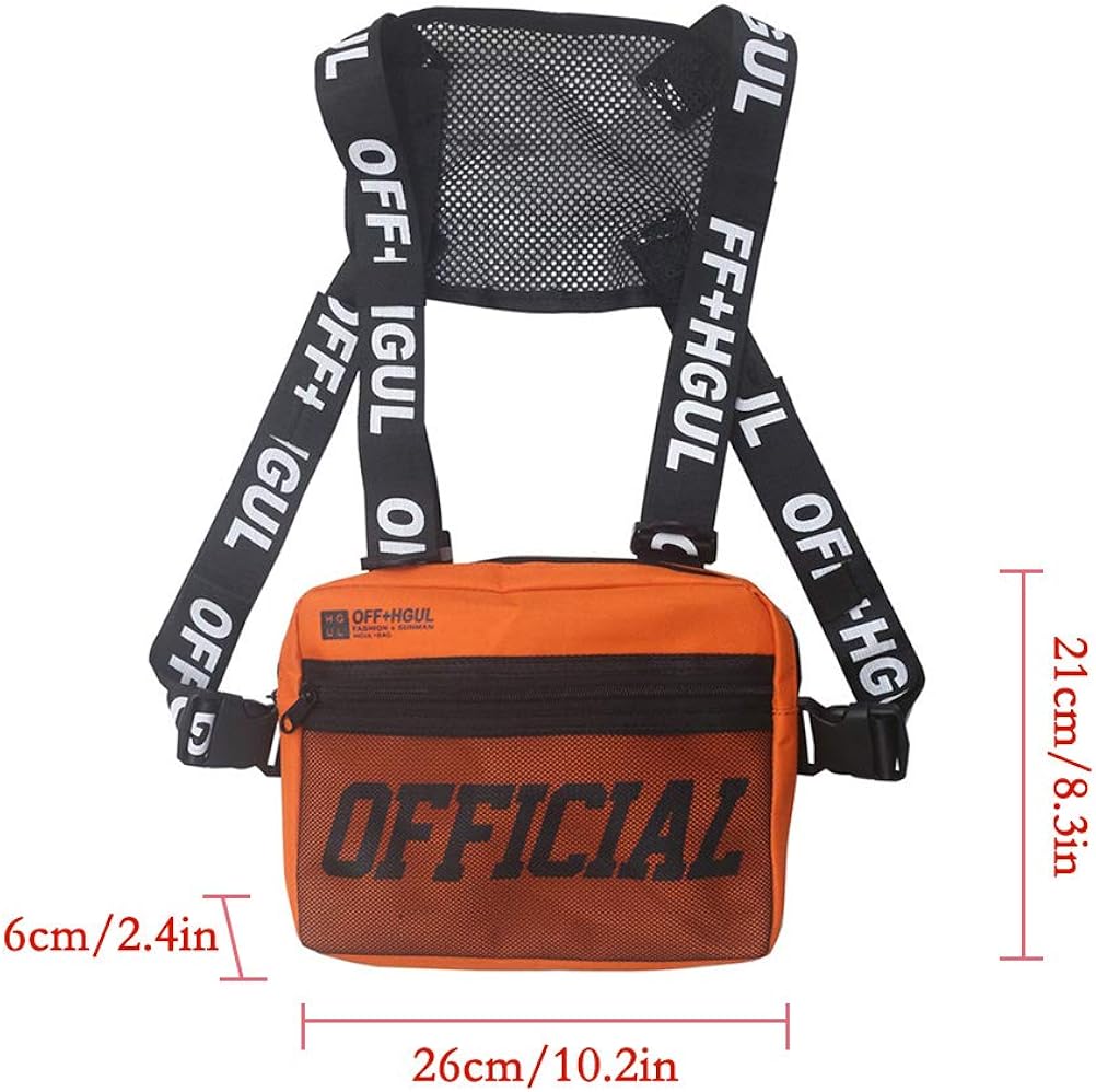 Leikance Vest Bag,Unisex Chest Bag Hip Hop Style Vest Crossbody Bag Fashion Chest Rig Vest Waist Bag, Orange, 26*6*21cm - Image 3