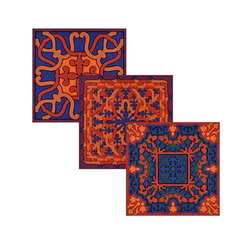 Images d´Orient Set of 6 glass coasters made of PVC, heat-resistant, washable, oriental blue, orange, 9 cm x 9 cm
